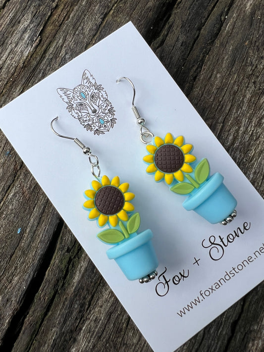 Sunflower in Blue Pots Earrings