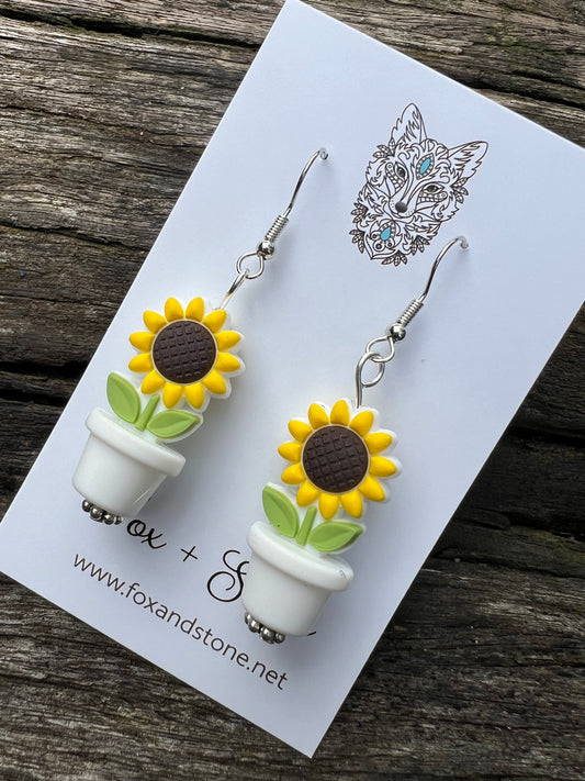 Sunflower in White Pots Earrings