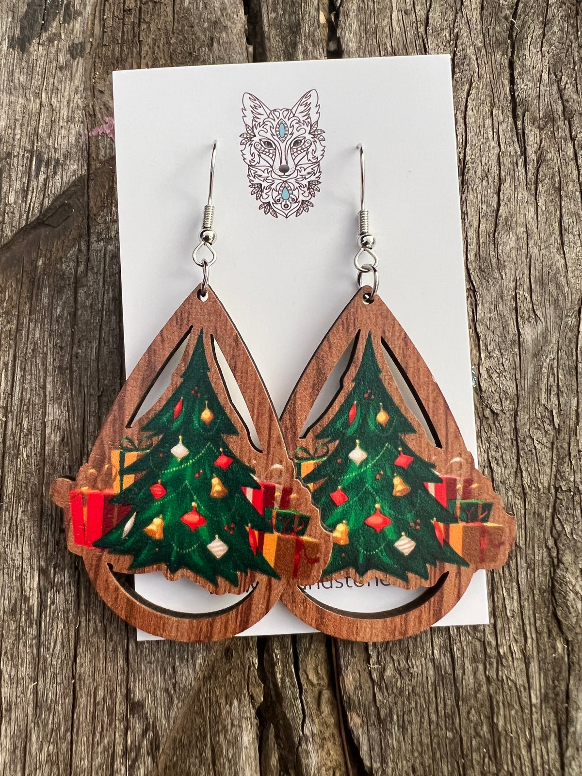 Christmas Tree Wood Earrings
