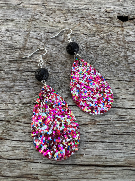 Red Sparkle Lave Rock Earrings
