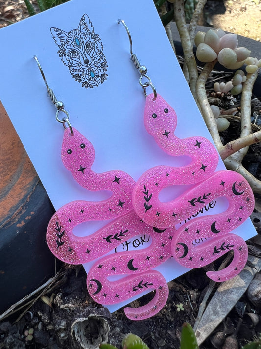 Pink Moon Snake Earrings