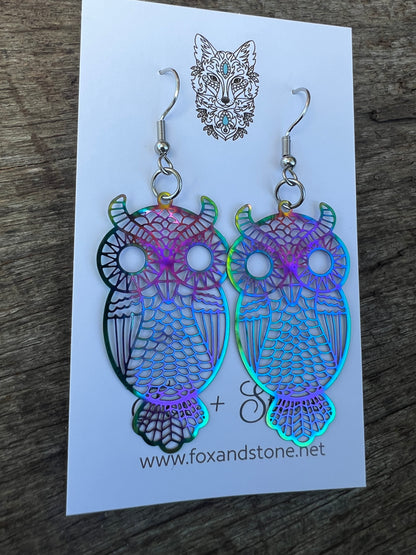 Owl Filigree Iridescent Earrings