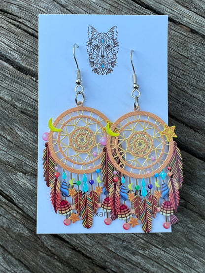 Sunrise Feather Dream Catcher Earrings
