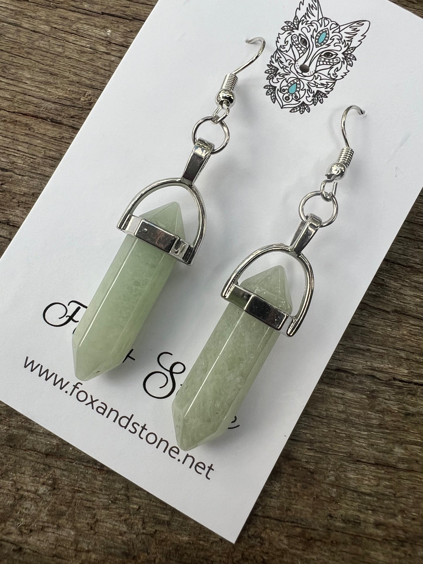 Green Fluorite Gemstone Bullet Point Earrings