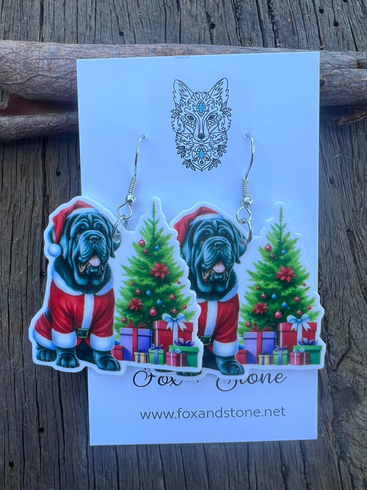 Neo Mastiff Santa Hat Dog Earrings
