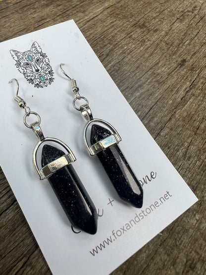 Blue/Black Sandstone Natural Gemstone Earrings