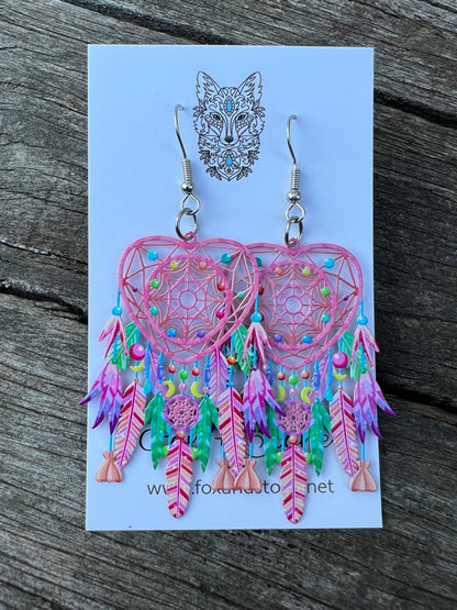 Pastel Feather Hearts Earrings