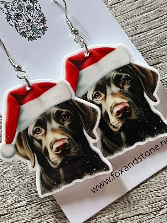 Labrador Santa Hat Dog Earrings