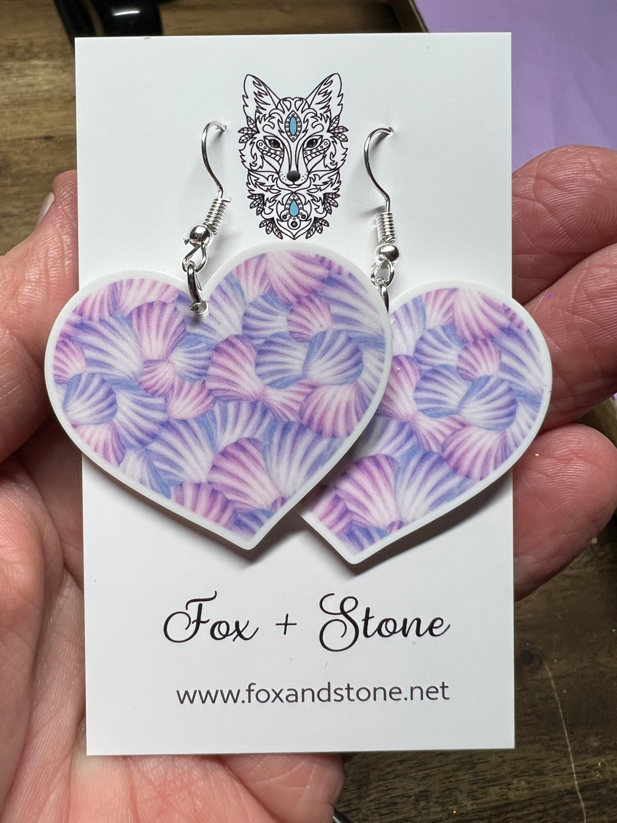 Purple Shell Heart Earrings