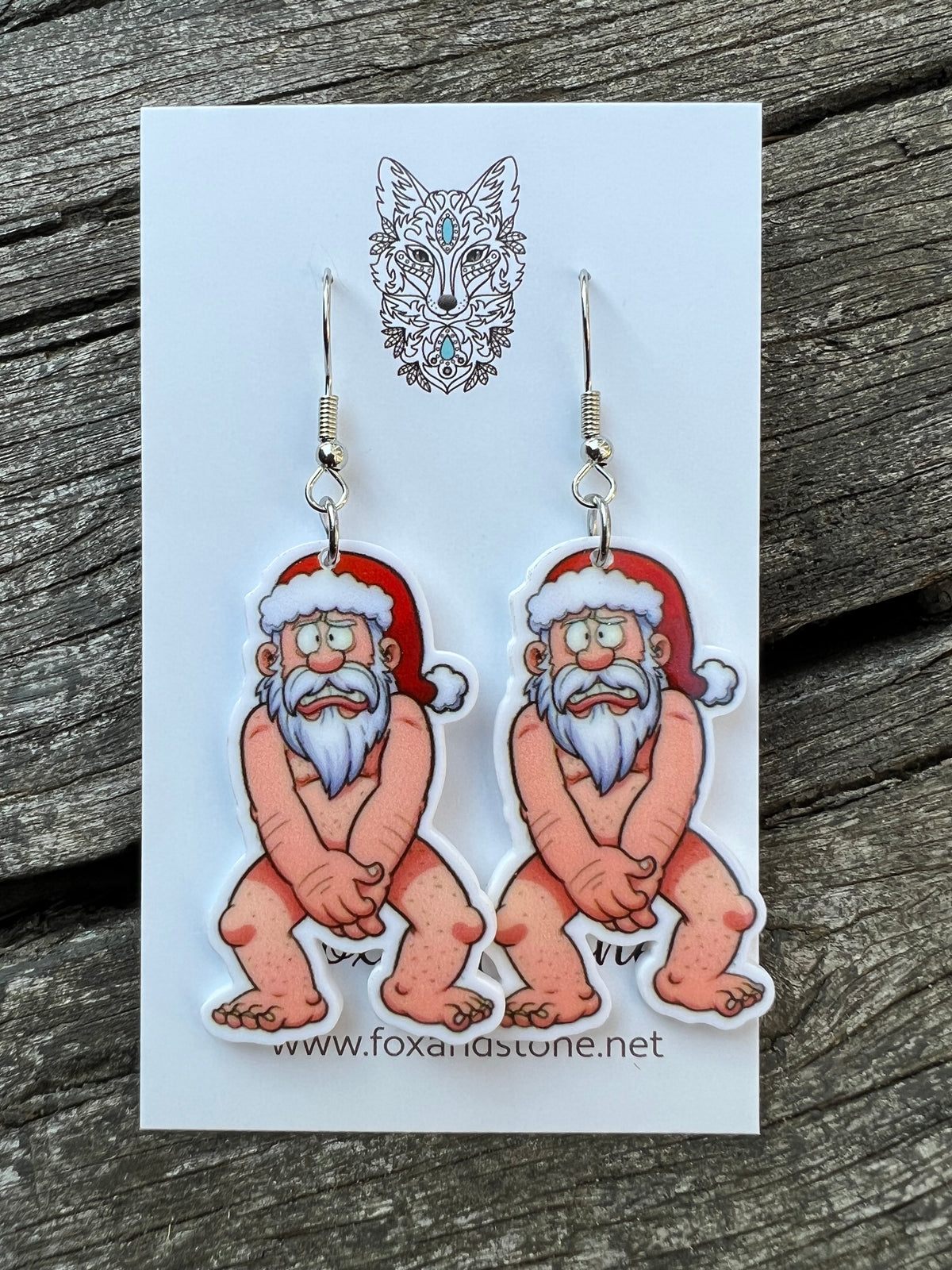Merry Naughty Nude Santa Earrings