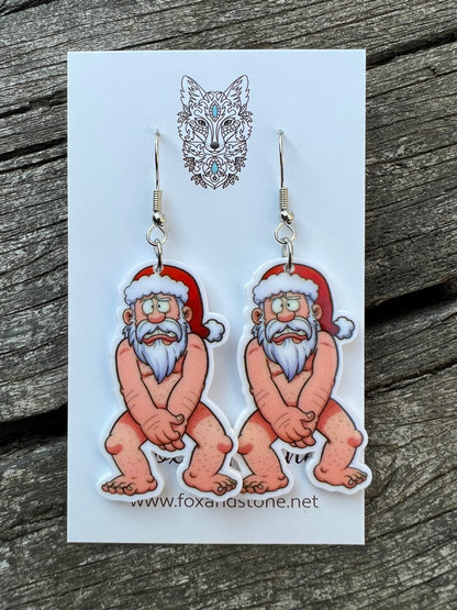 Merry Naughty Nude Santa Earrings