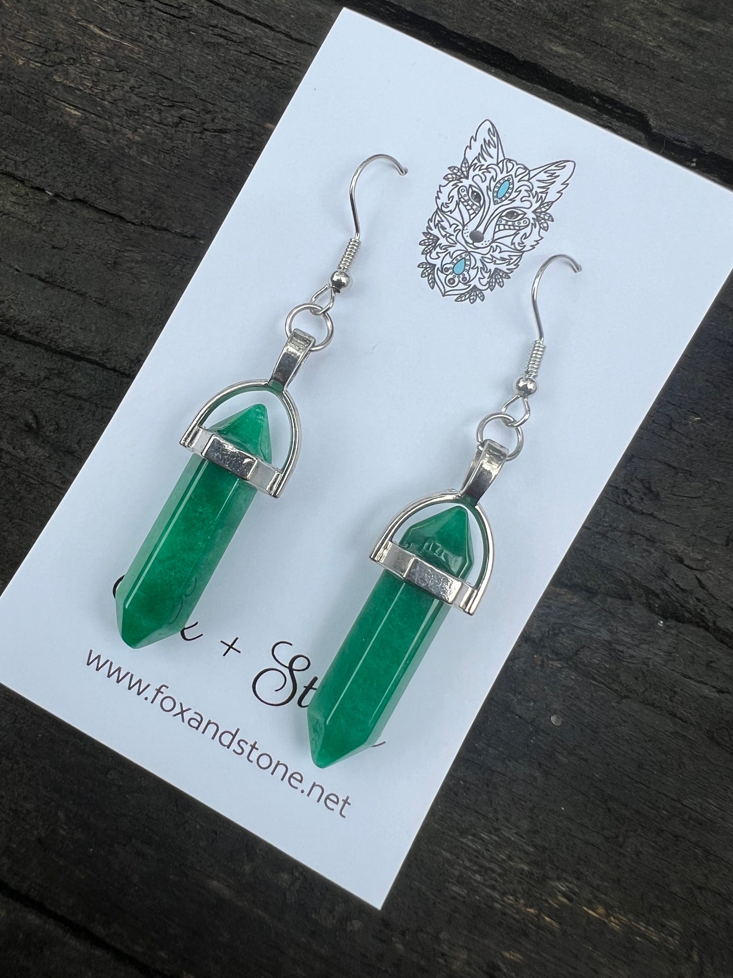 Green Agate Gemstone Bullet Point Earrings