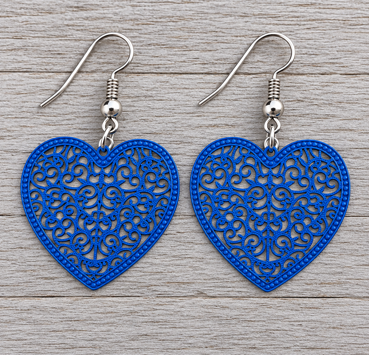 Heart Filigree Blue Earrings