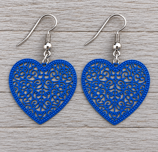Heart Filigree Blue Earrings