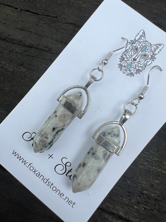 Kiwi Jasper Gemstone Bullet Point Earrings