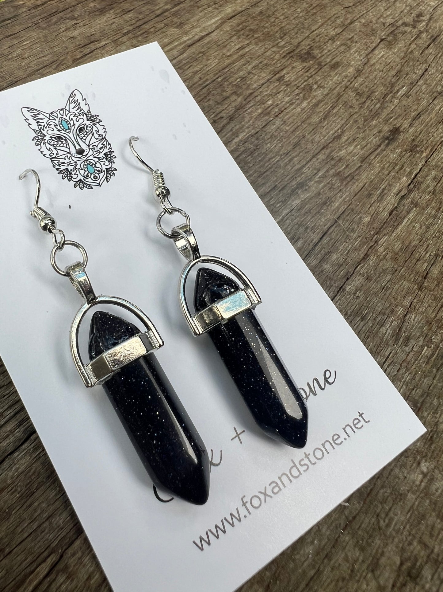 Blue Sandstone Gemstone Bullet Point Earrings