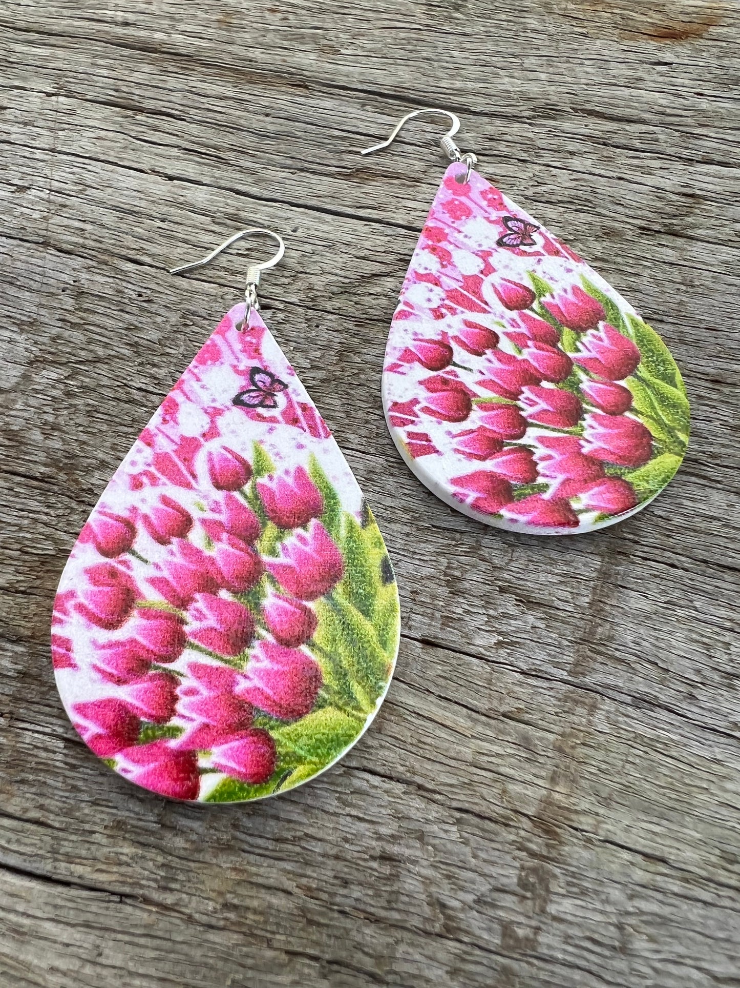 Teardrop Wood Tulip Earrings