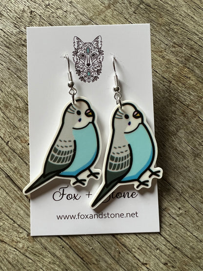 Blue Budgie Bird Earrings 2