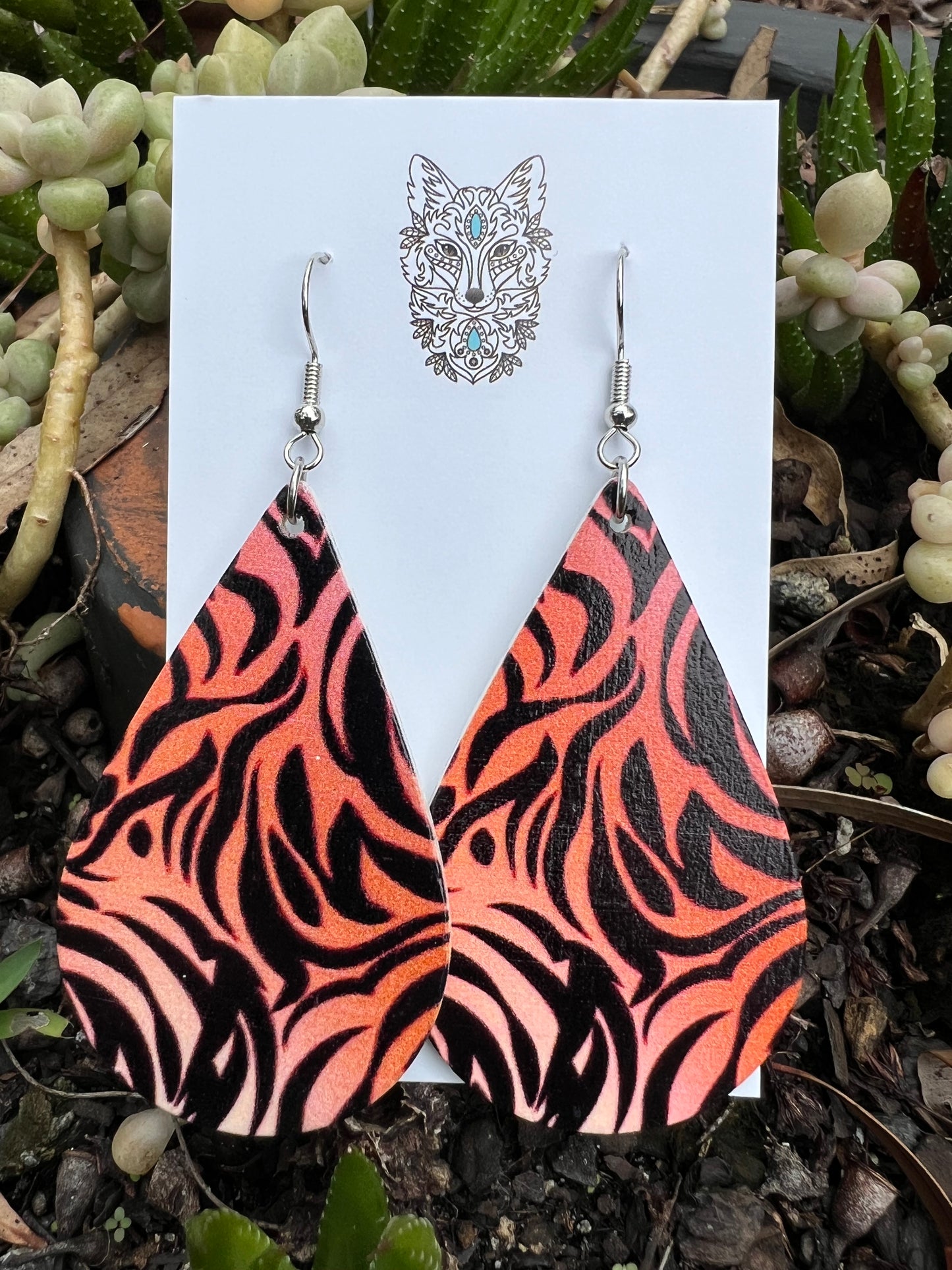 Tiger Print Wood Earrings