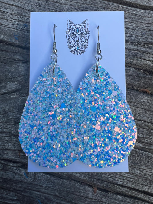Ice Blue High Sparkle Large Sequin Earrings