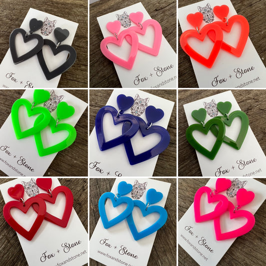 Heart To Heart Fluro Green Earrings