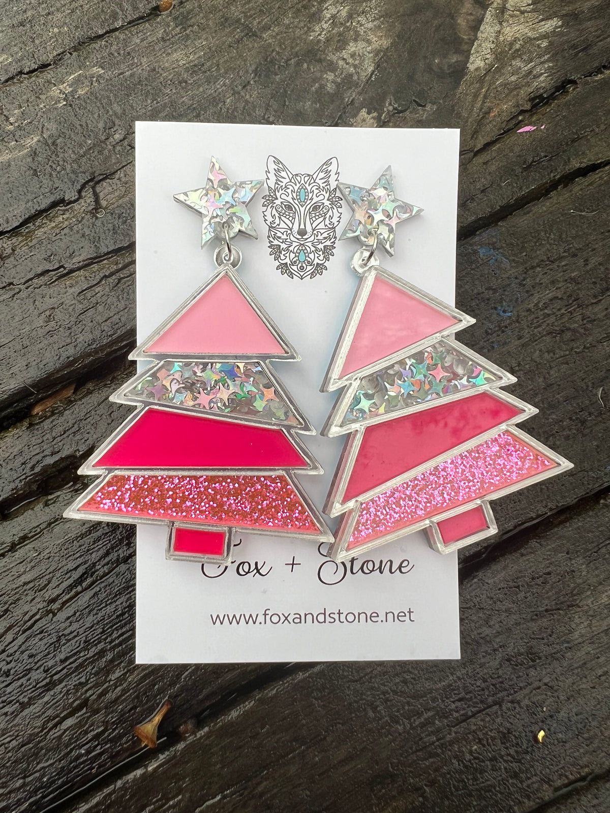 Christmas Tree Pink Glitter Earrings