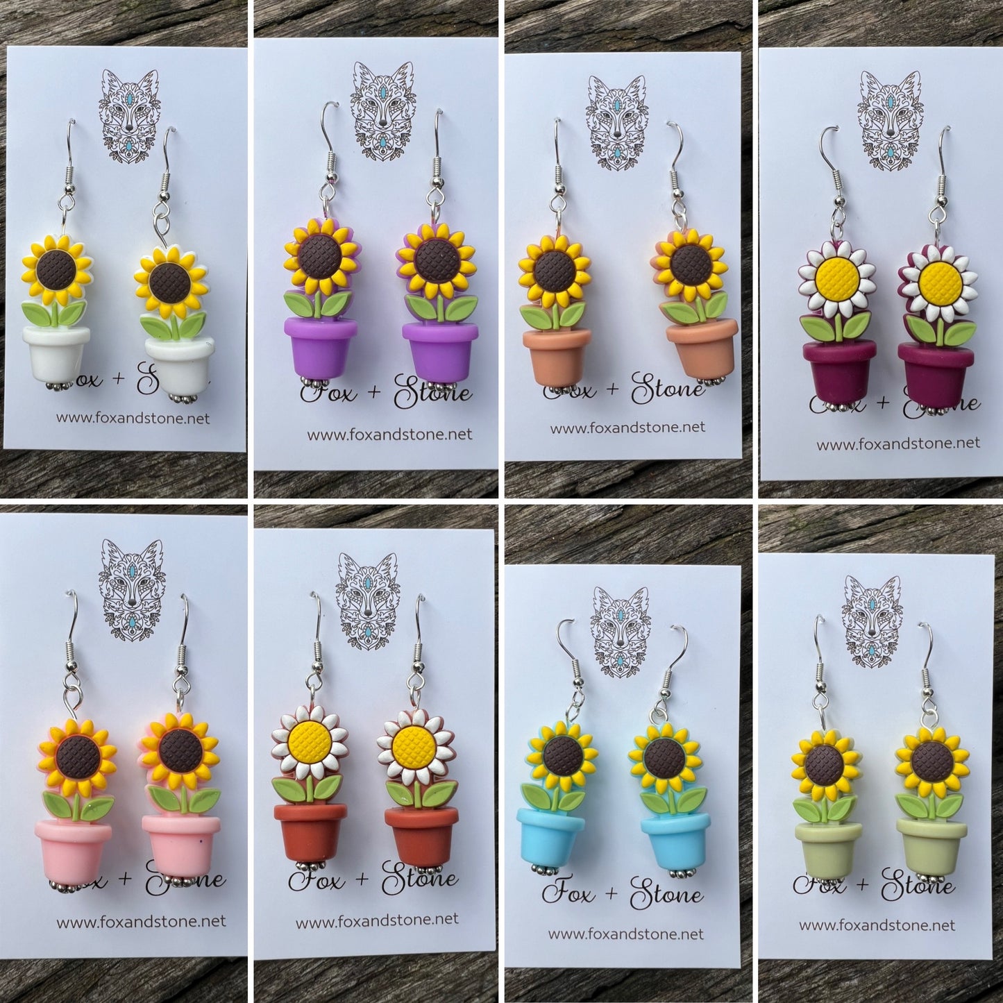 Sunflower in Plum Pots Earrings