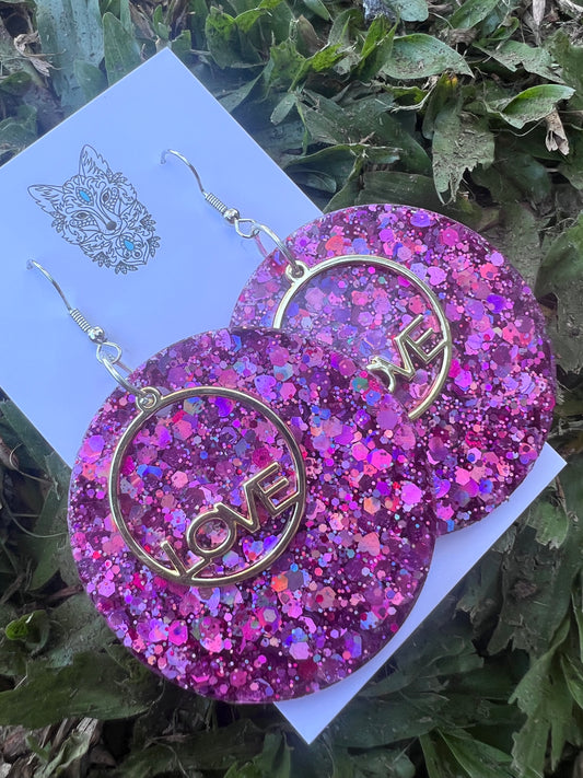Love Statement Glitter Earrings Pink