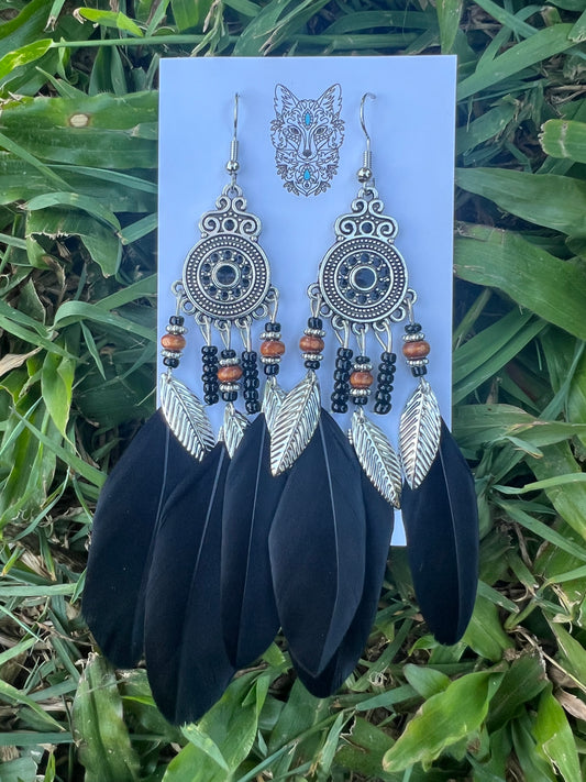Stunning Silver Beads Feather Earrings