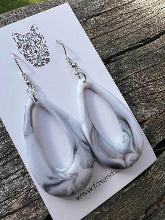 White/Grey Oval Teardrop Dangles