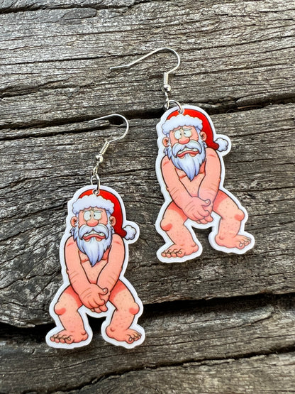 Merry Naughty Nude Santa Earrings