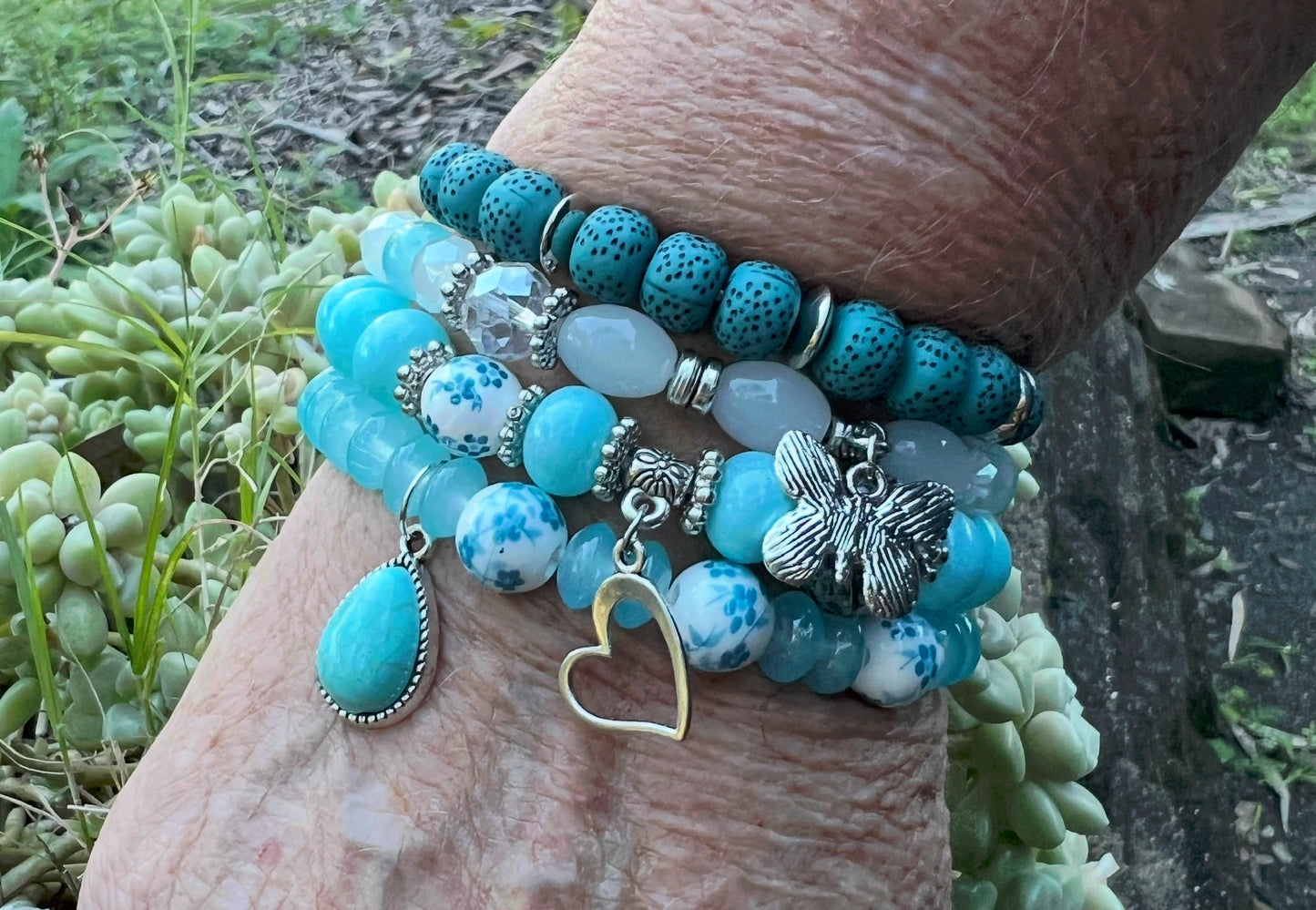 Aquamarine Beaded Bracelet Stack