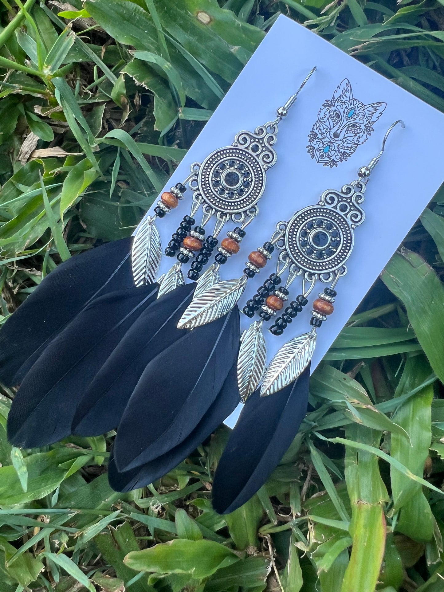 Stunning Silver Beads Feather Earrings