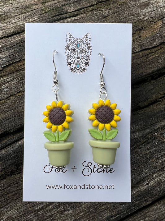 Sunflower in Green Pots Earrings
