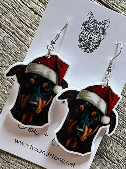 Doberman Xmas Dog Earrings