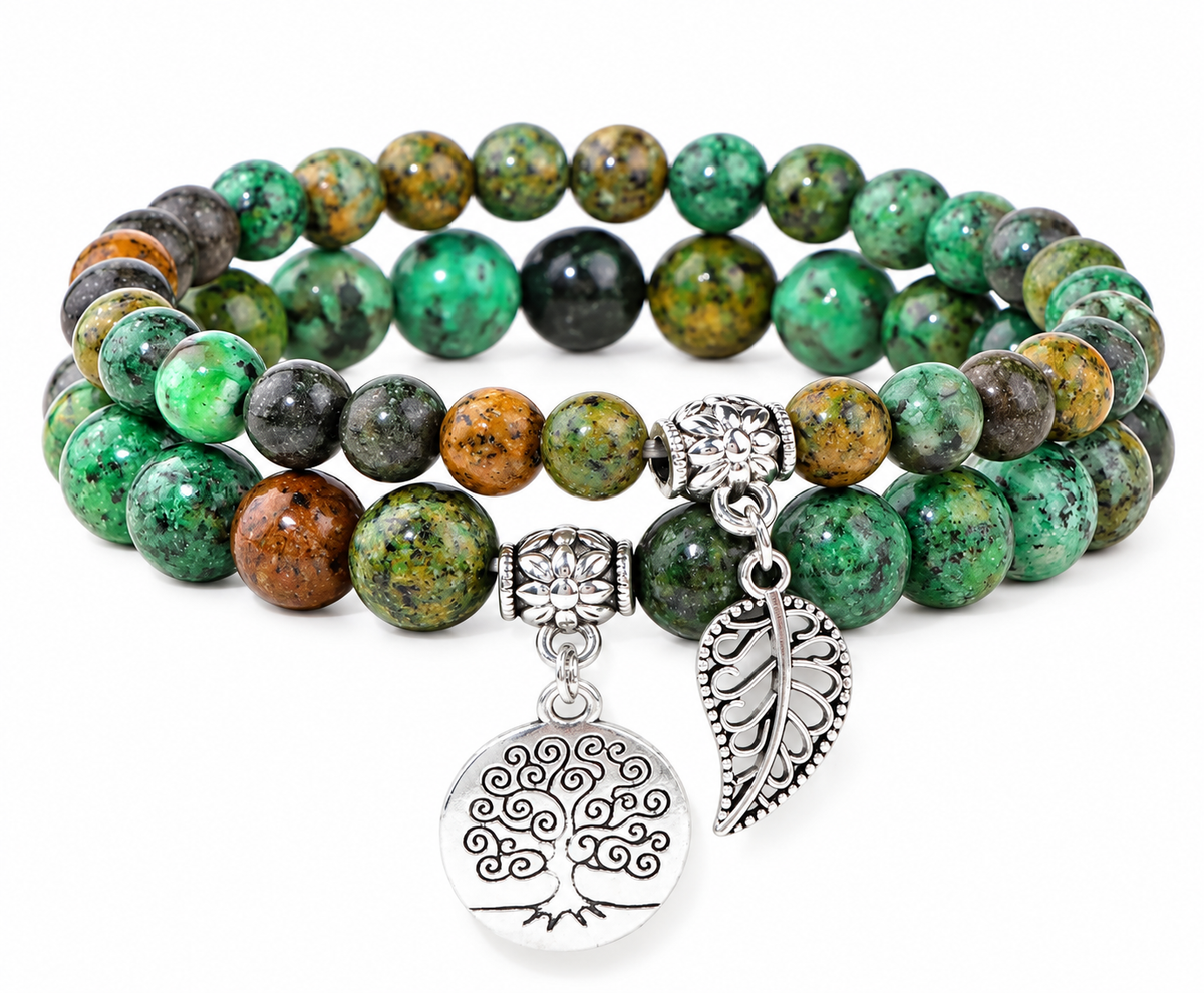 Indian Agate Double Natural Stone Bracelets Silver