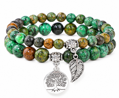 Indian Agate Double Natural Stone Bracelets Silver