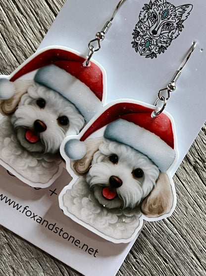 Maltese White Xmas Dog Earrings