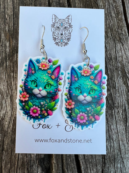 Pretty Floral Cat Earrings