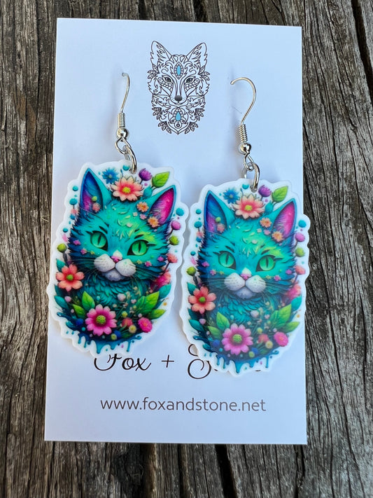 Pretty Floral Cat Earrings