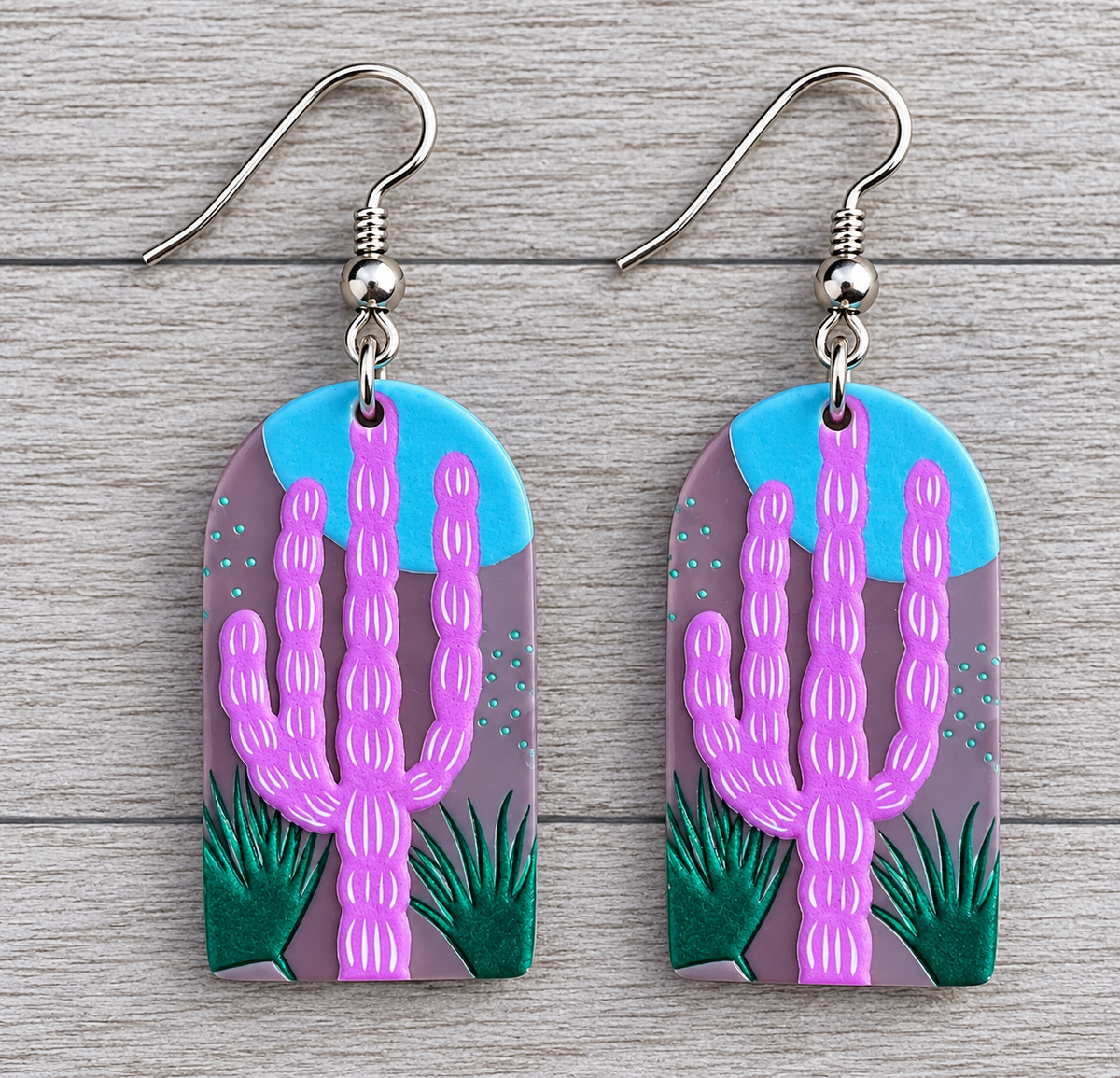 Pretty Pink Cactus Plant Earrings