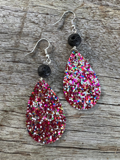 Red Sparkle Lave Rock Earrings