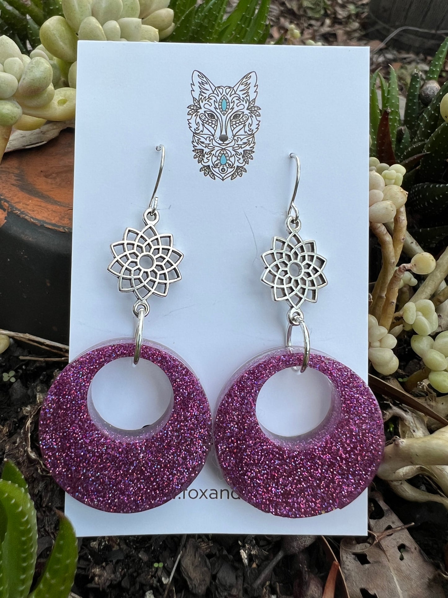 Round Dangle Sparkle Glitter Earrings