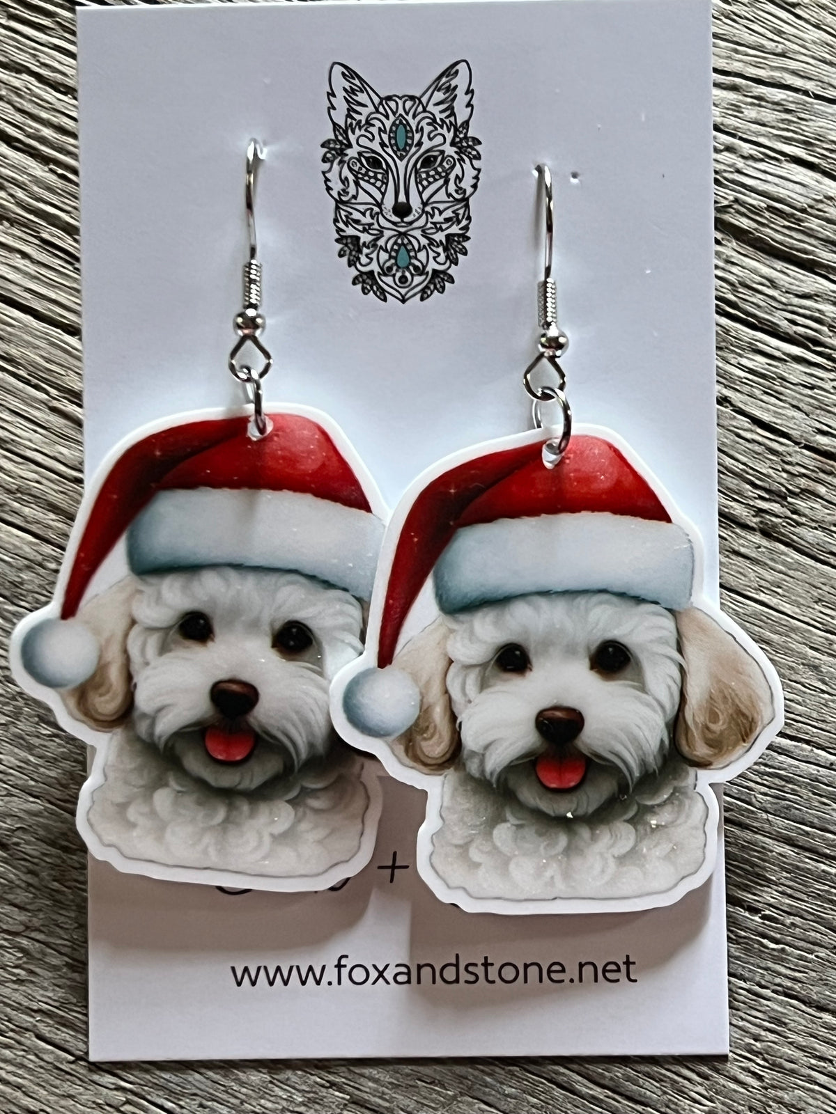 Maltese White Xmas Dog Earrings