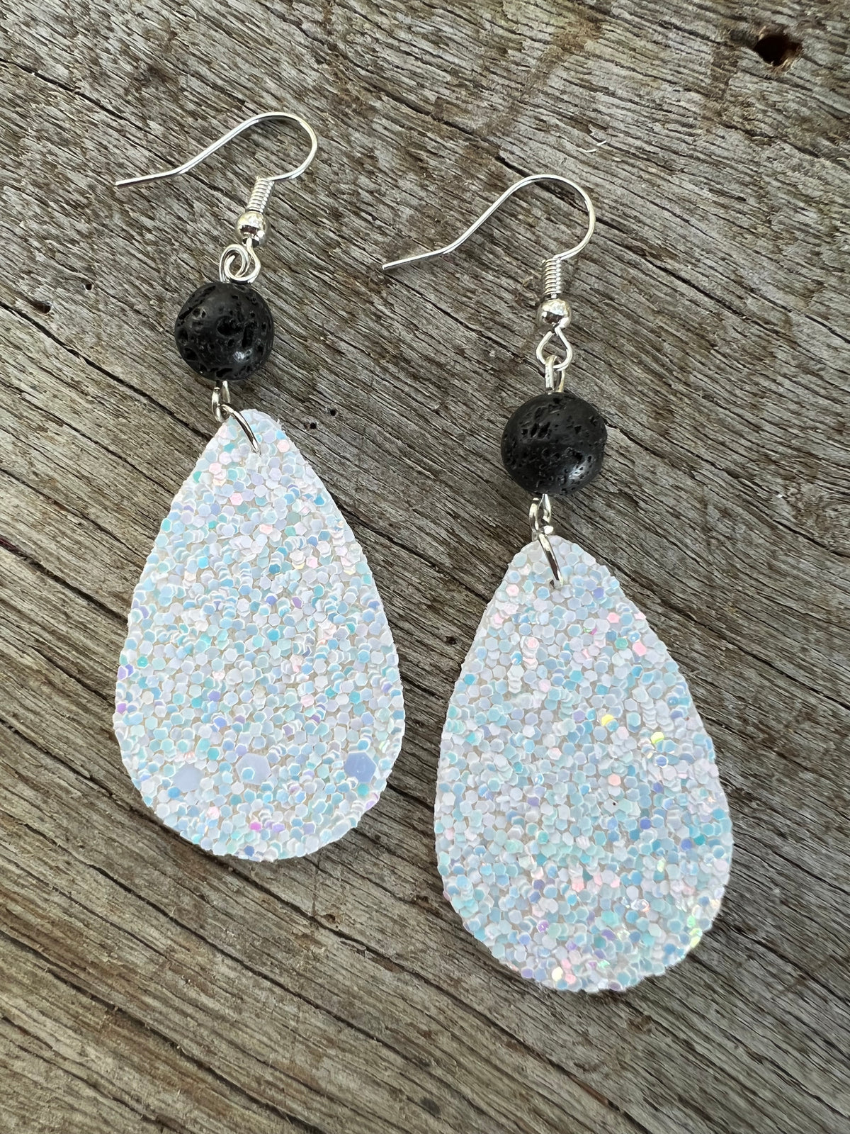 Ice White Sparkle Lave Rock Earrings