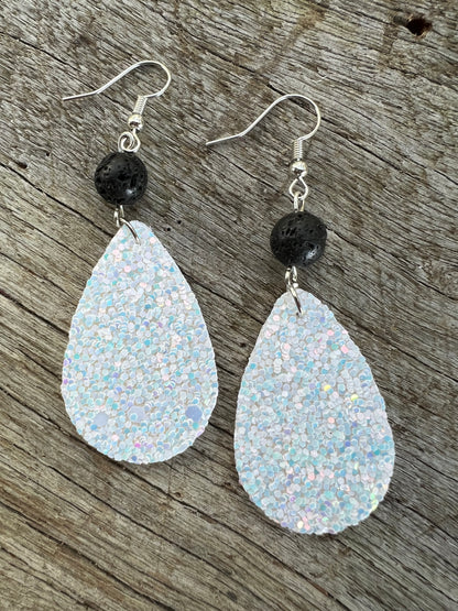 Ice White Sparkle Lave Rock Earrings
