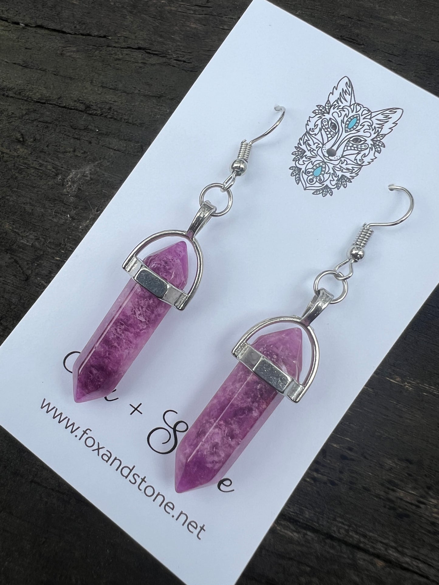 Lepidolite Gemstone Bullet Point Earrings