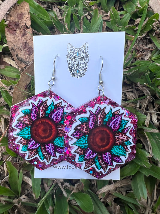 Unique Sunflower Statement Glitter Earrings