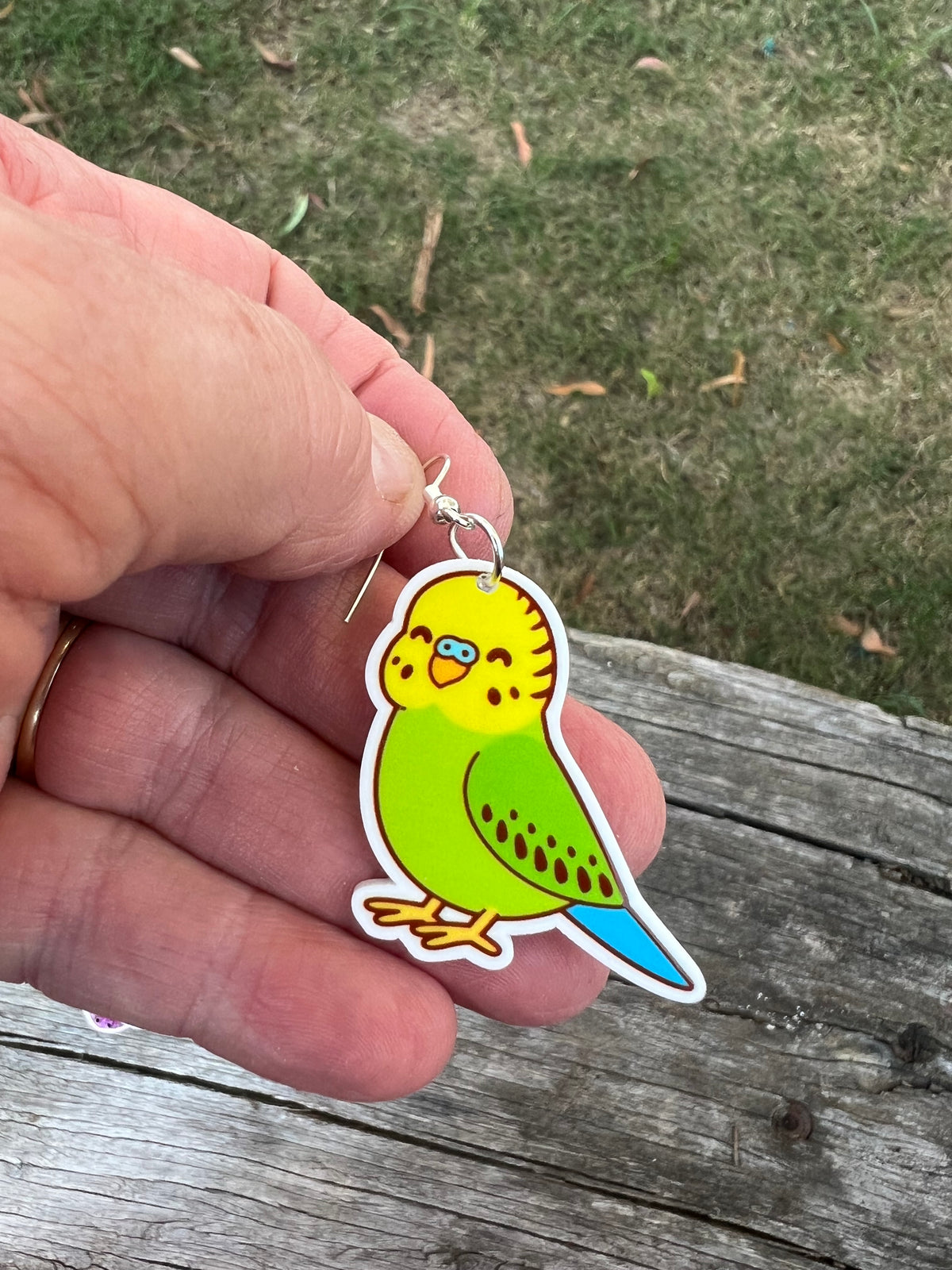 Green Budgie Bird Earrings