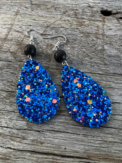 Blue Sparkle Lave Rock Earrings